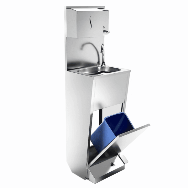 Handwaschbecken | Waschstation - Edelstahl - mit Fußbedienung, Papier- & Seifenspender