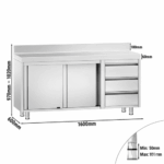 Edelstahl Arbeitsschrank PREMIUM - mit 3 Schubladen rechts & Aufkantung – Bild 4
