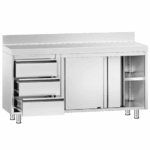 Edelstahl Arbeitsschrank PREMIUM - mit 3 Schubladen Links & Aufkantung – Bild 2