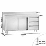 Edelstahl Arbeitsschrank PREMIUM - mit 3 Schubladen Links & Aufkantung – Bild 4