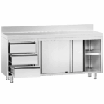 Edelstahl Arbeitsschrank PREMIUM - mit 3 Schubladen Links & Aufkantung – Bild 2