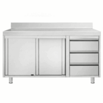 Edelstahl Arbeitsschrank PREMIUM - mit 3 Schubladen Rechts & Aufkantung