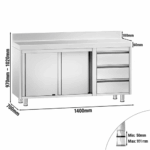 Edelstahl Arbeitsschrank PREMIUM 3 Schubladen rechts & Aufkantung – Bild 4