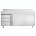 Edelstahl Arbeitsschrank PREMIUM - mit 3 Schubladen Links & Aufkantung