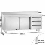 Edelstahl Arbeitsschrank PREMIUM - mit 3 Schubladen Rechts & Aufkantung – Bild 4