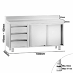 Edelstahl Arbeitsschrank PREMIUM 3 Schubladen Links & Aufkantung – Bild 4