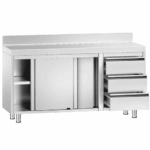 Edelstahl Arbeitsschrank PREMIUM 3 Schubladen rechts & Aufkantung – Bild 2