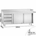 Edelstahl Arbeitsschrank PREMIUM - mit 3 Schubladen links & Aufkantung – Bild 4