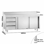 Edelstahl Arbeitsschrank PREMIUM - mit 3 Schubladen Links & Aufkantung – Bild 4